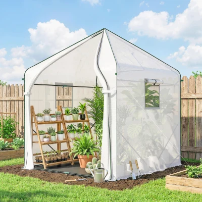 Outsunny Walk-in Greenhouse 63"x63"x78.7" PE Cover, Steel Frame, White