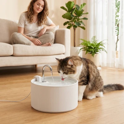 PawHut Ceramic Cat Water Fountain 2.2L Ultra-Quiet, White