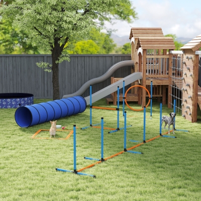PawHut Dog Agility Training Equipment, 8PCS Dog Obstacle Course Starter Kit with Carrying Bag