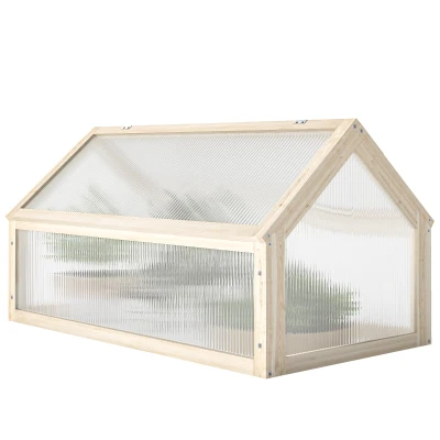 Outsunny Wooden Cold Frame Greenhouse Garden Portable Raised Planter with Openable Top for Indoor, Outdoor, Flowers, Vegetables, Plants, 35.5" x 20.5" x 19.5", Natural Wood