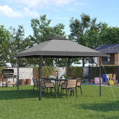 Outsunny 13' x 13' Pop Up Party Tent Outdoor Canopy with Top Vent, 3-Level Adjustable Height, and Roller Bag, Grey