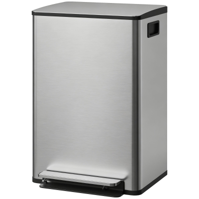 HOMCOM Trash Can with Soft-Close Lid, Garbage Can with Removable Inner Bucket for Kitchen 13.2 gal/50 L, Silver