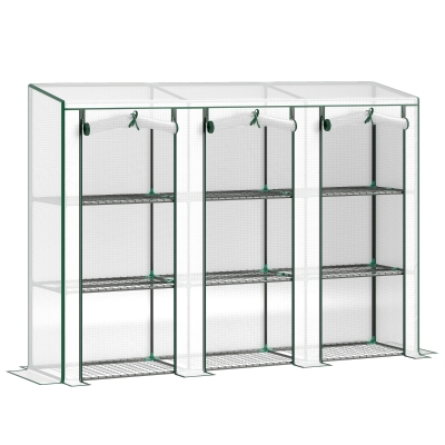 Outsunny Lean-to Mini Greenhouse 3-Tier Shelves PE Cover, White