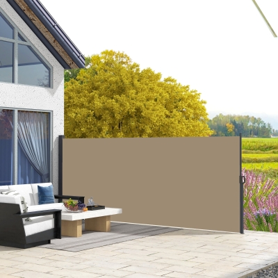Outsunny 13' x 5' Retractable Side Awning, Outdoor Privacy Screen for Garden, Hot Tub, Balcony, Terrace, Pool, Khaki
