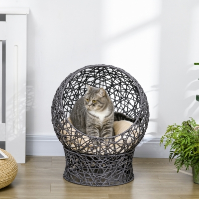 PawHut Rope Weave Cat Bed with Cushion, Stand, for Indoor Cats, Violet