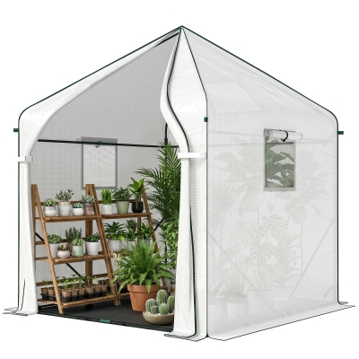 Outsunny Walk-in Greenhouse 63"x63"x78.7" PE Cover, Steel Frame, White