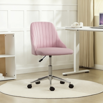 Vinsetto Vanity Chair for Makeup, Velvet Comfy Office Chair with Adjustable Height, Swivel Wheels for Bedroom, Living Room, Pink