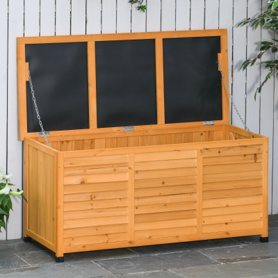 Outsunny 75 Gallon Wooden Storage Box patio Deck Box Bench, Garden Backyard Outdoor Storage Container with Aerating Gap & Weather-Fighting Finish, Yellow