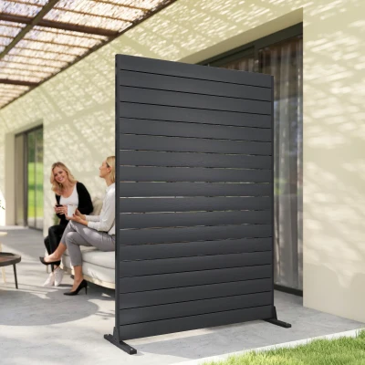 Outsunny HDPE Outdoor Privacy Screen, 6-Panel Fence with Stand, Black