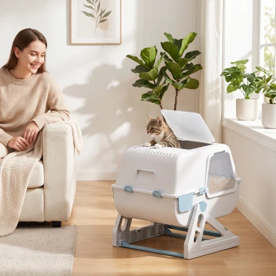PawHut Enclosed Cat Litter Box with Lid, Drawer Pan, Flip-to-Clean