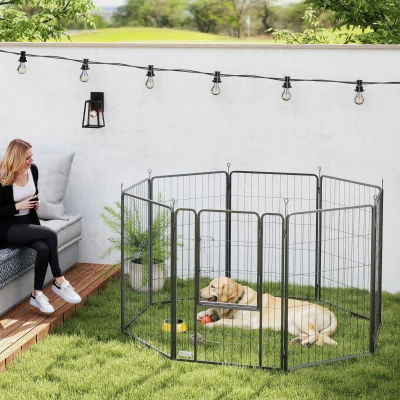 PawHut 39" Heavy Duty Dog Playpen, 8-Panel Metal Fence, Black