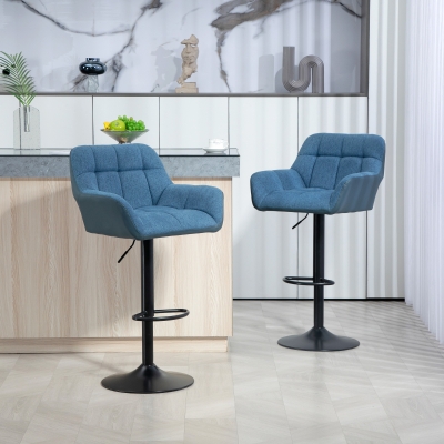 HOMCOM Swivel Barstools Set of 2 Adjustable Bar Stools with Footrest Armrests and PU Leather Back for Dining Room Dark Blue