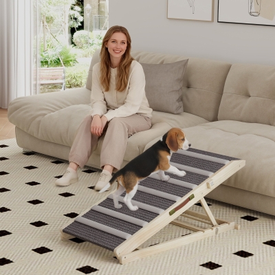 PawHut Dog Ramp for Couch, Foldable Pet Ramp for Small to Large Dog, 4 Adjustable Height from 14" to 20"