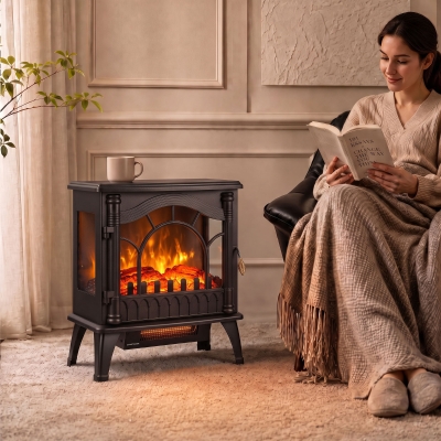HOMCOM Electric Fireplace 1000W/2000W, Freestanding Heater with Adjustable Thermostat, Overheat Protection, 3D Flame Effect