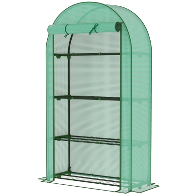 Outsunny Mini Portable Greenhouse with 4-Tier Shelves & Roll-Up Door, Green