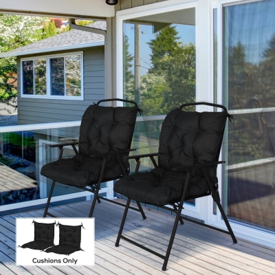 Outsunny Patio Chair Cushions Set of 2, 39" x 20" x 3" Outdoor Tufted Cushion Set with Ties for Indoor Outdoor Garden Furniture, Black