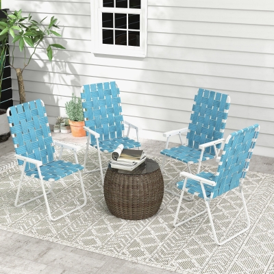 Outsunny Set of 4 Folding Patio Chairs, Portable Chair Set with Armrests for Camping, Garden, Pool, Beach, Backyard, Blue