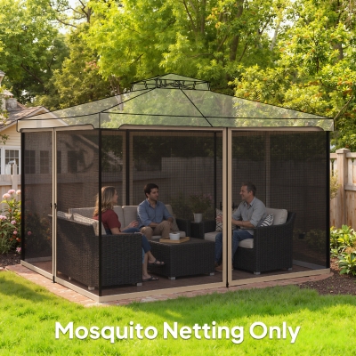 Outsunny Replacement Mosquito Netting for Gazebo 12' x 12' Black Screen Walls for Canopy with Zippers, Beige