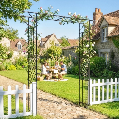 Outsunny Garden Arch, PE-Coated Steel Outdoor Trellis Arbor for Climbing Plants, Wedding Arch, 70.9" x 15.7" x 84.6", Black