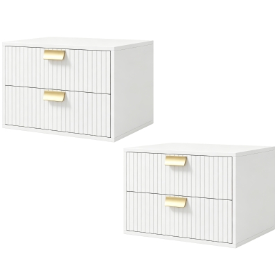 HOMCOM Modern Floating Nightstands Set of 2, Wall Mounted Bedside Tables with 2 Wave Drawers White