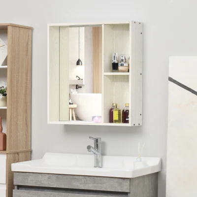 Kleankin 24.75" Wall-Mounted Bathroom Cabinet with Mirror, White