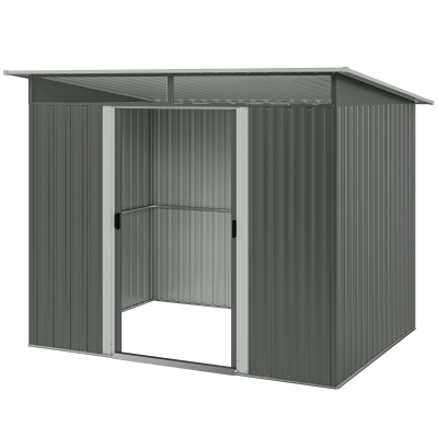 Outsunny 9' x 6.5' Outdoor Metal Garden Shed Utility Tool Storage Steel Backyard House, Dark Grey
