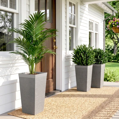 Outsunny 22.8" Set of 3 Stackable Outdoor Planters with Wheels, Gray