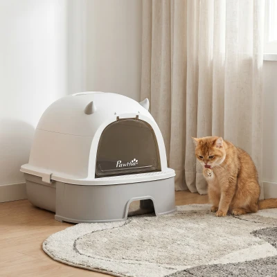 PawHut Stainless Steel Cat Litter Box with Slide-Out Tray, Large Gray