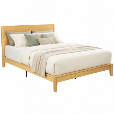 HOMCOM Queen Bamboo Platform Bed Frame with Headboard, Natural