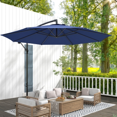 Outsunny 9.7ft Offset Patio UmbrellaCantilever Parasol with Crank Handle, 8 Ribs and Cross Base for Outdoor, Sun Shade, Blue