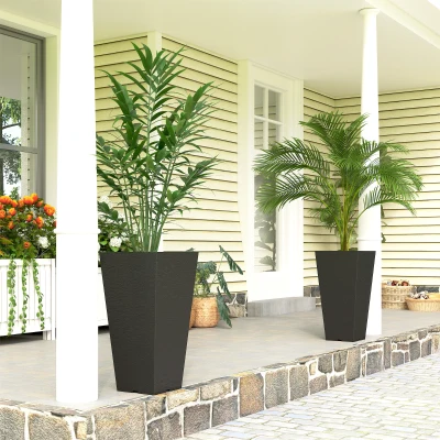 Outsunny 23" Tall Outdoor Planters, Set of 2 Plastic Flower Pots, Black