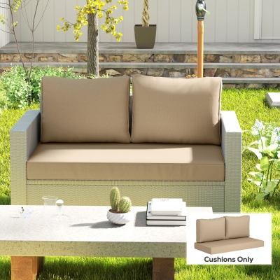 Outsunny 2 Seater Outdoor Seat Cushions with Backrest, Loveseat Double Sofa Outdoor Furniture Cushions, Beige