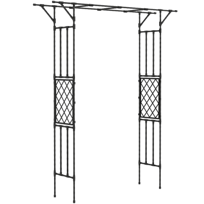 Outsunny Garden Arch, PE-Coated Steel Outdoor Trellis Arbor for Climbing Plants, Wedding Arch, 70.9" x 15.7" x 84.6", Black