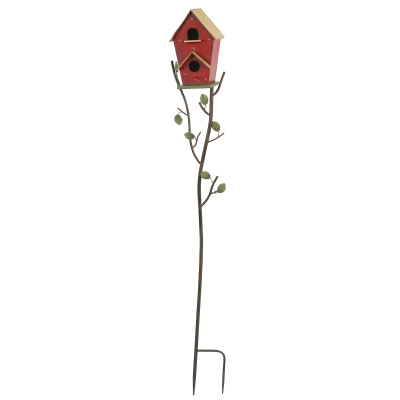 Outsunny 57" Outdoor Bird House with Pole, Metal Bird Houses for Outside, Double-Hole Birdhouse Outdoor Decoration, Red