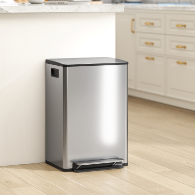 HOMCOM Trash Can with Soft-Close Lid, Garbage Can with Removable Inner Bucket for Kitchen 13.2 gal/50 L, Silver