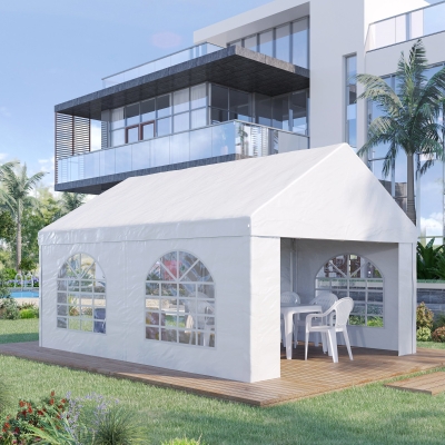Outsunny 16.5' x 13' Outdoor Tents for Parties, Event Tent with Sides, 4 Windows and 2 Doors, White
