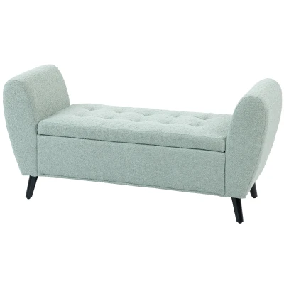 HOMCOM Upholstered Storage Bench with Arms, Modern Ottoman Bench for Bedroom, Entryway, and Living Room, Green