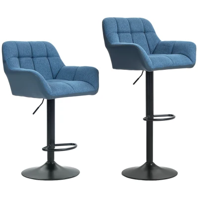 HOMCOM Swivel Barstools Set of 2 Adjustable Bar Stools with Footrest Armrests and PU Leather Back for Dining Room Dark Blue