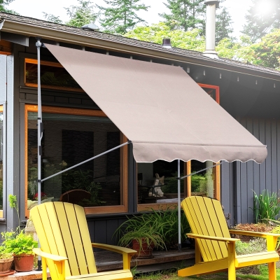 Outsunny 6.6'x5' Manual Retractable Patio Awning Window Door Sun Shade Deck Canopy Shelter Water Resistant UV Protector Beige