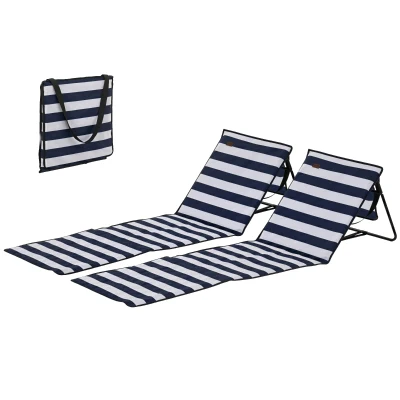Outsunny Set of 2 Foldable Lounge Chairs with Carry Strap, Adjustable Backrest, Blue and White