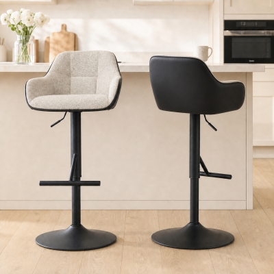 HOMCOM Bar Stools Set of 2, Swivel Counter Height Barstools with Back, Footrest, Armrests, Adjustable Height, Light Grey