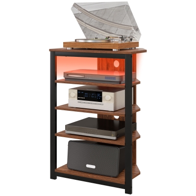 HOMCOM LED TV Stand with Storage Shelves, Steel Frame, Brown