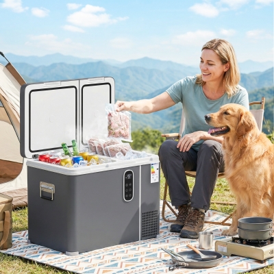 Outsunny 12 Volt Car Refrigerator, Dual Zone 48 QT Car Fridge with App Control, 12/24V DC and 100-240V AC,