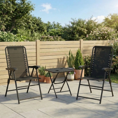 Outsunny 3 Pieces Patio Bistro Set, Outdoor Folding Table and Chairs Set, Metal Patio Furniture Set with Cup Holders