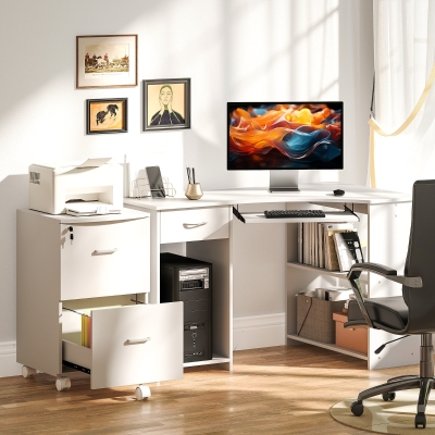Vinsetto L-Shaped Computer Desk and File Cabinet Set for Bedroom, White