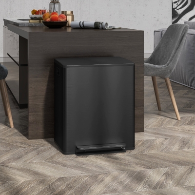 HOMCOM 2 x 6.6 Gallon Dual Trash Can with Removable Inner Buckets and Handles for Kitchen, Office, Bathroom, Black
