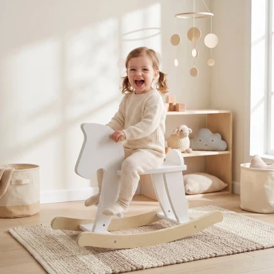 Qaba Wooden Rocking Horse Ride-On Toy for Kids 1-3 Years, White
