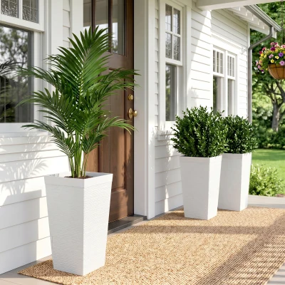 Outsunny Set of 3 Stackable Outdoor Planters with Wheels, White