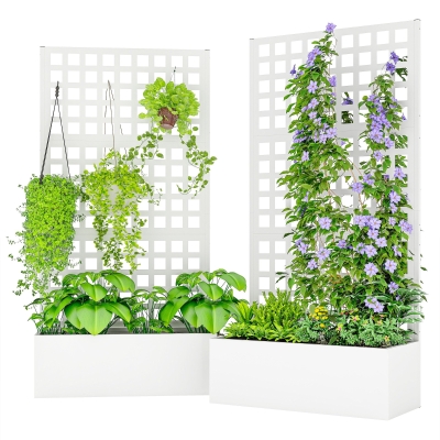 Outsunny 35"x16" Galvanized Raised Planter Box with Trellis, White
