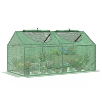 Outsunny Portable Mini Tunnel Greenhouse Garden Planting Warm House with 2 Windows, 47" x 23.6" x 23.6", Green